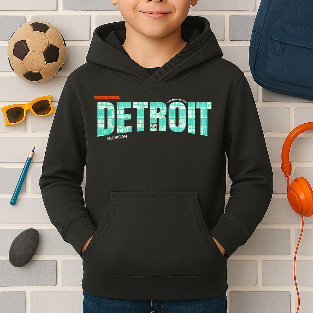 Detroit Latitude Longitude Kids Hoodie