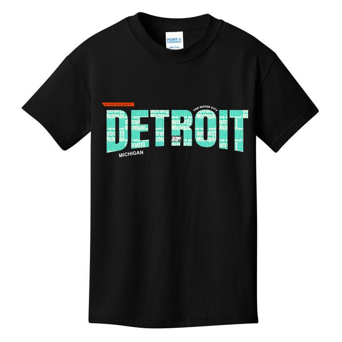 Detroit Latitude Longitude Kids T-Shirt