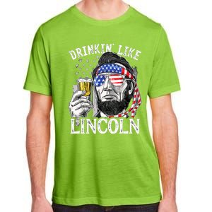 Drinking Like Lincoln 4th Of July Men Abraham Merica Flag Adult ChromaSoft Performance T-Shirt