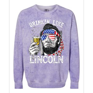 Drinking Like Lincoln 4th Of July Men Abraham Merica Flag Colorblast Crewneck Sweatshirt