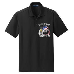 Drinking Like Lincoln 4th Of July Men Abraham Merica Flag Dry Zone Grid Polo