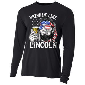 Drinking Like Lincoln 4th Of July Men Abraham Merica Flag Cooling Performance Long Sleeve Crew