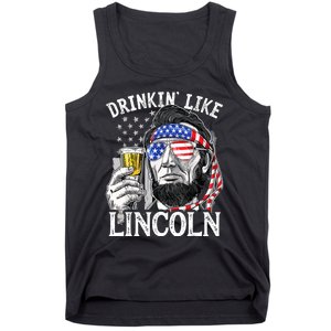 Drinking Like Lincoln 4th Of July Men Abraham Merica Flag Tank Top