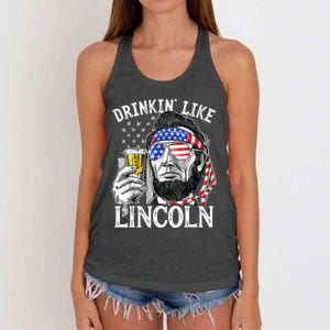 Drinking Like Lincoln 4th Of July Men Abraham Merica Flag Women's Knotted Racerback Tank