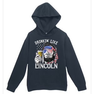 Drinking Like Lincoln 4th Of July Men Abraham Merica Flag Urban Pullover Hoodie