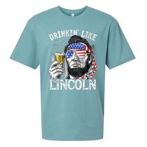 Drinking Like Lincoln 4th Of July Men Abraham Merica Flag Sueded Cloud Jersey T-Shirt