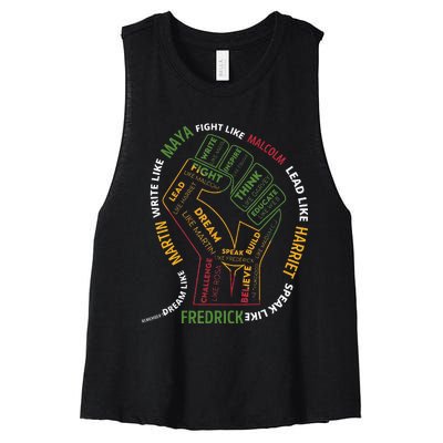 Dream Like Martin Lead Like Harriet Black History Month Women's Racerback Cropped Tank