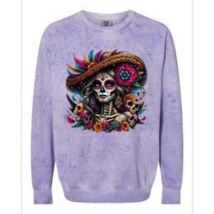 De Los Muertos La Catrina Day Of The Dead Sugar Skull Colorblast Crewneck Sweatshirt