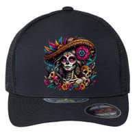 De Los Muertos La Catrina Day Of The Dead Sugar Skull Flexfit Unipanel Trucker Cap