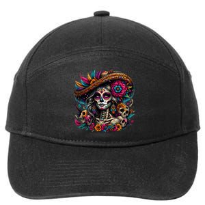 De Los Muertos La Catrina Day Of The Dead Sugar Skull 7-Panel Snapback Hat