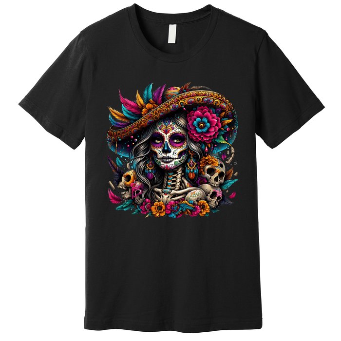 De Los Muertos La Catrina Day Of The Dead Sugar Skull Premium T-Shirt