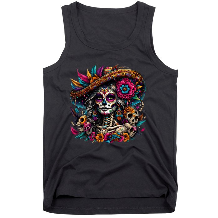 De Los Muertos La Catrina Day Of The Dead Sugar Skull Tank Top