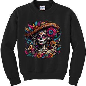 De Los Muertos La Catrina Day Of The Dead Sugar Skull Kids Sweatshirt