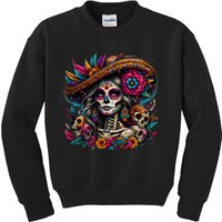 De Los Muertos La Catrina Day Of The Dead Sugar Skull Kids Sweatshirt