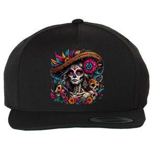 De Los Muertos La Catrina Day Of The Dead Sugar Skull Wool Snapback Cap