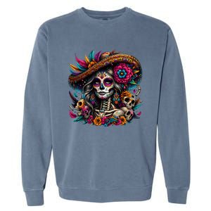 De Los Muertos La Catrina Day Of The Dead Sugar Skull Garment-Dyed Sweatshirt