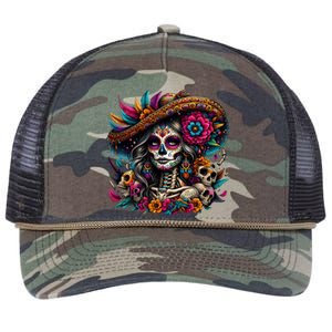 De Los Muertos La Catrina Day Of The Dead Sugar Skull Retro Rope Trucker Hat Cap