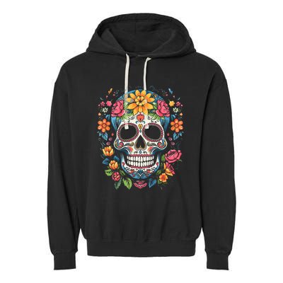 De Los Muertos Day of the Dead Sugar Skull Halloween Garment-Dyed Fleece Hoodie