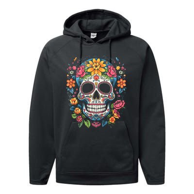 De Los Muertos Day of the Dead Sugar Skull Halloween Performance Fleece Hoodie