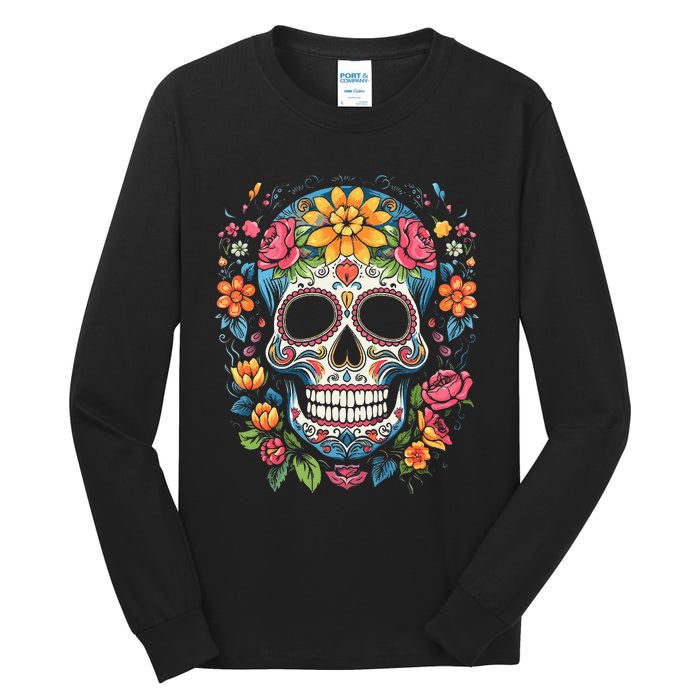 De Los Muertos Day of the Dead Sugar Skull Halloween Tall Long Sleeve T-Shirt