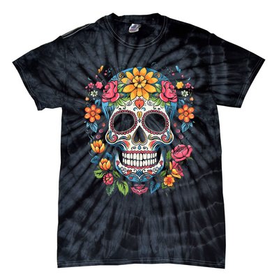 De Los Muertos Day of the Dead Sugar Skull Halloween Tie-Dye T-Shirt