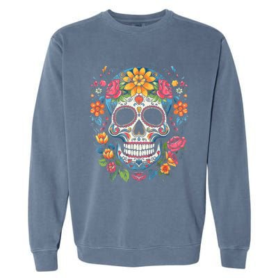 De Los Muertos Day of the Dead Sugar Skull Halloween Garment-Dyed Sweatshirt