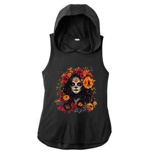 De Los Muertos La Catrina Day Of The Dead Sugar Skull Women Ladies PosiCharge Tri-Blend Wicking Draft Hoodie Tank