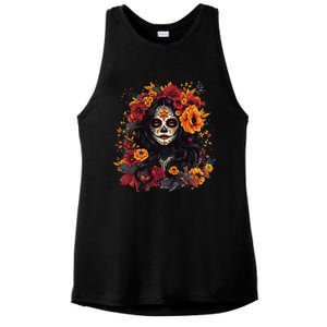 De Los Muertos La Catrina Day Of The Dead Sugar Skull Women Ladies PosiCharge Tri-Blend Wicking Tank