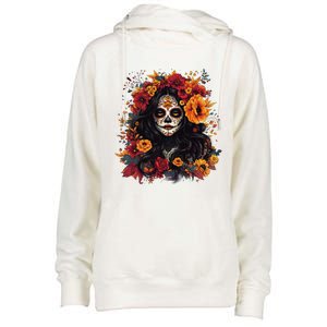 De Los Muertos La Catrina Day Of The Dead Sugar Skull Women Womens Funnel Neck Pullover Hood