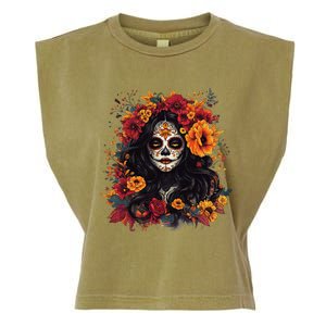 De Los Muertos La Catrina Day Of The Dead Sugar Skull Women Garment-Dyed Women's Muscle Tee