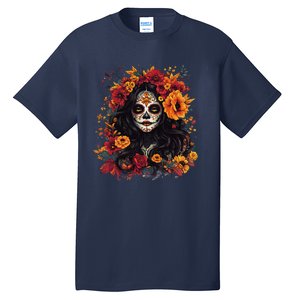 De Los Muertos La Catrina Day Of The Dead Sugar Skull Women Tall T-Shirt