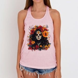 De Los Muertos La Catrina Day Of The Dead Sugar Skull Women Women's Knotted Racerback Tank