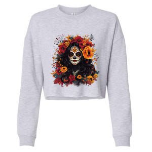 De Los Muertos La Catrina Day Of The Dead Sugar Skull Women Cropped Pullover Crew