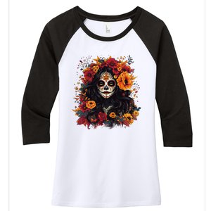 De Los Muertos La Catrina Day Of The Dead Sugar Skull Women Women's Tri-Blend 3/4-Sleeve Raglan Shirt