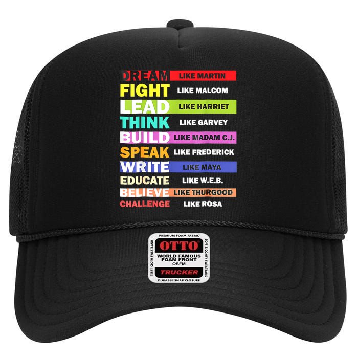 Dream Like Martin Leaders African Pride Black History Month High Crown Mesh Back Trucker Hat