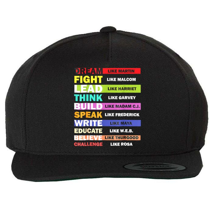 Dream Like Martin Leaders African Pride Black History Month Wool Snapback Cap