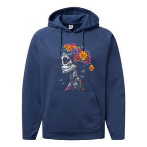 De Los Muertos La Catrina Day Of The Dead Sugar Skull Women Performance Fleece Hoodie