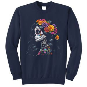 De Los Muertos La Catrina Day Of The Dead Sugar Skull Women Tall Sweatshirt