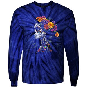 De Los Muertos La Catrina Day Of The Dead Sugar Skull Women Tie-Dye Long Sleeve Shirt