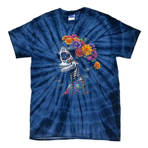 De Los Muertos La Catrina Day Of The Dead Sugar Skull Women Tie-Dye T-Shirt