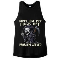 Don't Like Me Fuck Off Problem Solved Funny Grim Reaper Ladies PosiCharge Tri-Blend Wicking Tank