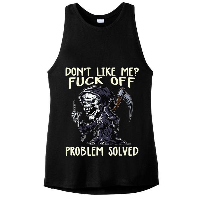Don't Like Me Fuck Off Problem Solved Funny Grim Reaper Ladies PosiCharge Tri-Blend Wicking Tank