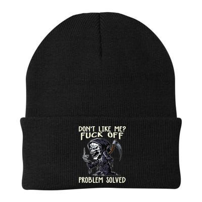 Don't Like Me Fuck Off Problem Solved Funny Grim Reaper Knit Cap Winter Beanie