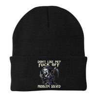 Don't Like Me Fuck Off Problem Solved Funny Grim Reaper Beanie