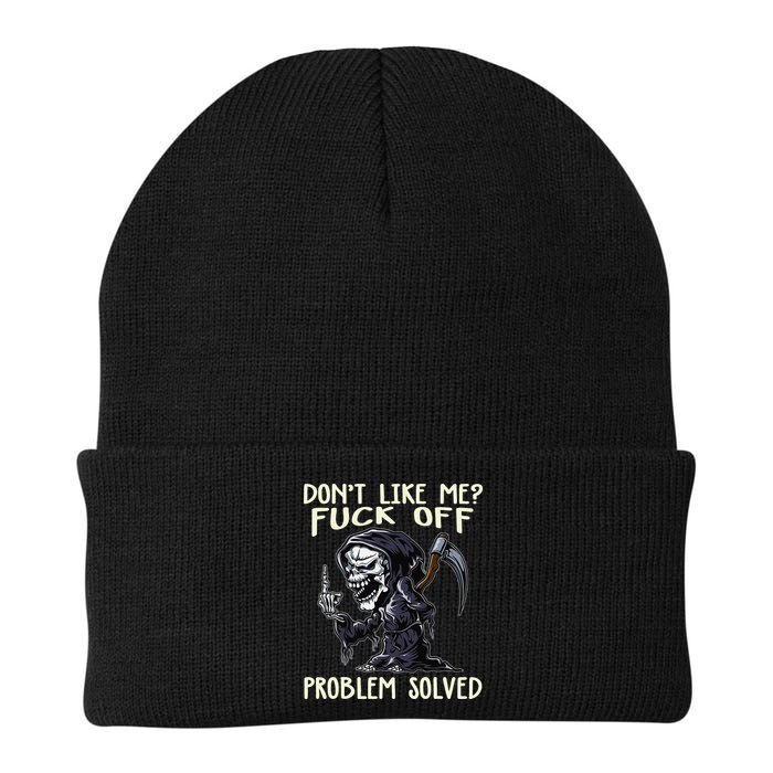 Don't Like Me Fuck Off Problem Solved Funny Grim Reaper Beanie