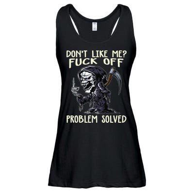 Don't Like Me Fuck Off Problem Solved Funny Grim Reaper Ladies Essential Flowy Tank