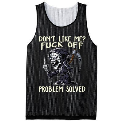 Don't Like Me Fuck Off Problem Solved Funny Grim Reaper Mesh Reversible Basketball Jersey Tank