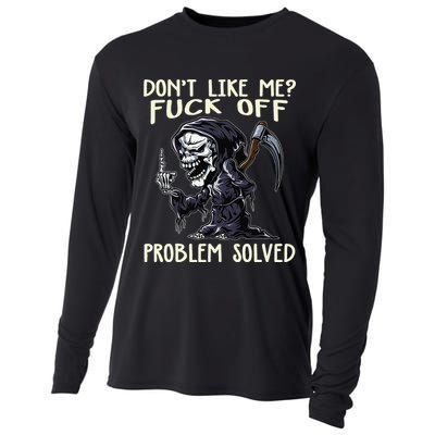 Don't Like Me Fuck Off Problem Solved Funny Grim Reaper Cooling Performance Long Sleeve Crew