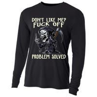 Don't Like Me Fuck Off Problem Solved Funny Grim Reaper Cooling Performance Long Sleeve Crew
