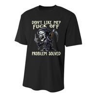 Don't Like Me Fuck Off Problem Solved Funny Grim Reaper Youth Performance Sprint T-Shirt